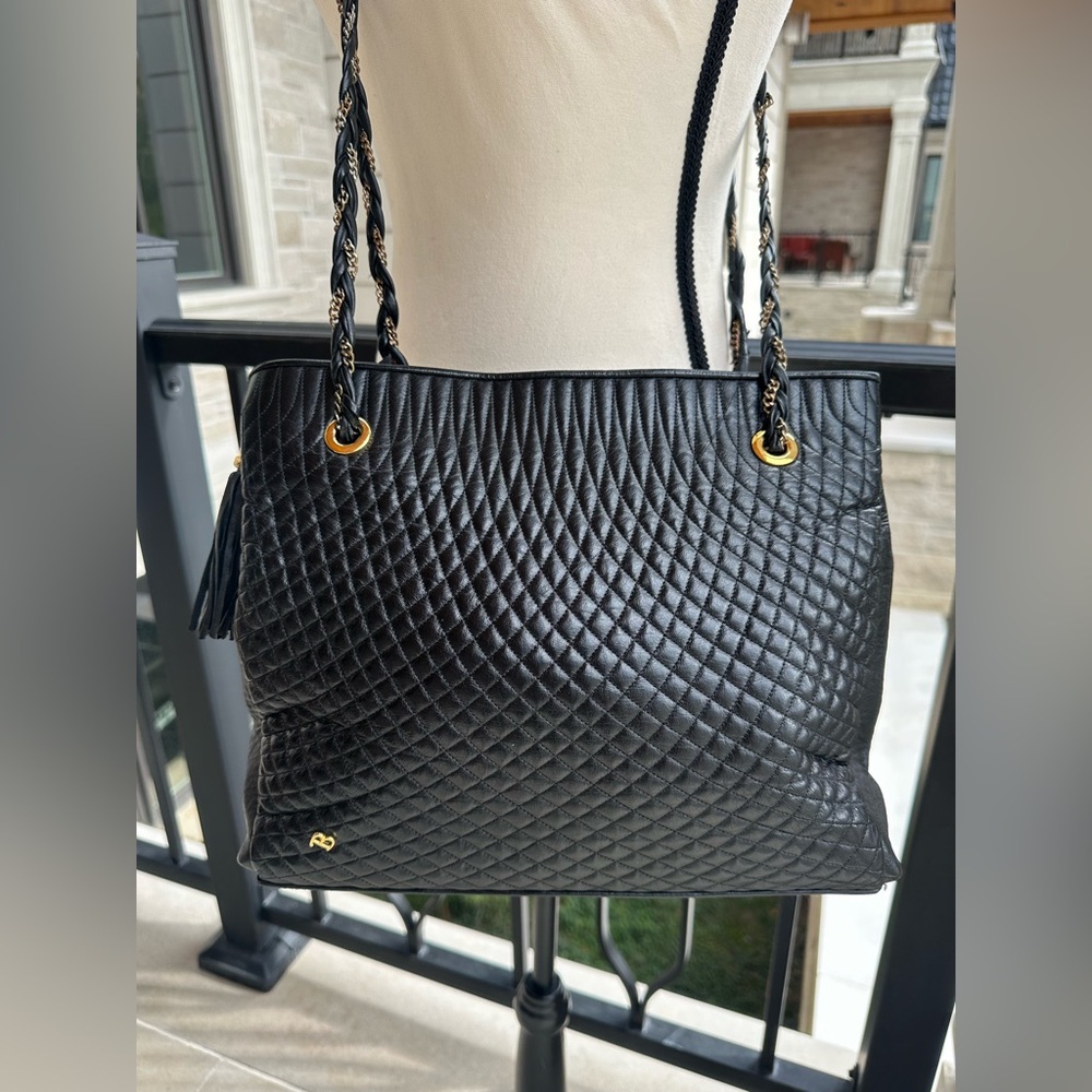 Bally Vintage Black Quilted Shoulder Bag w/ Gold Tone Hardware & Chain Straps